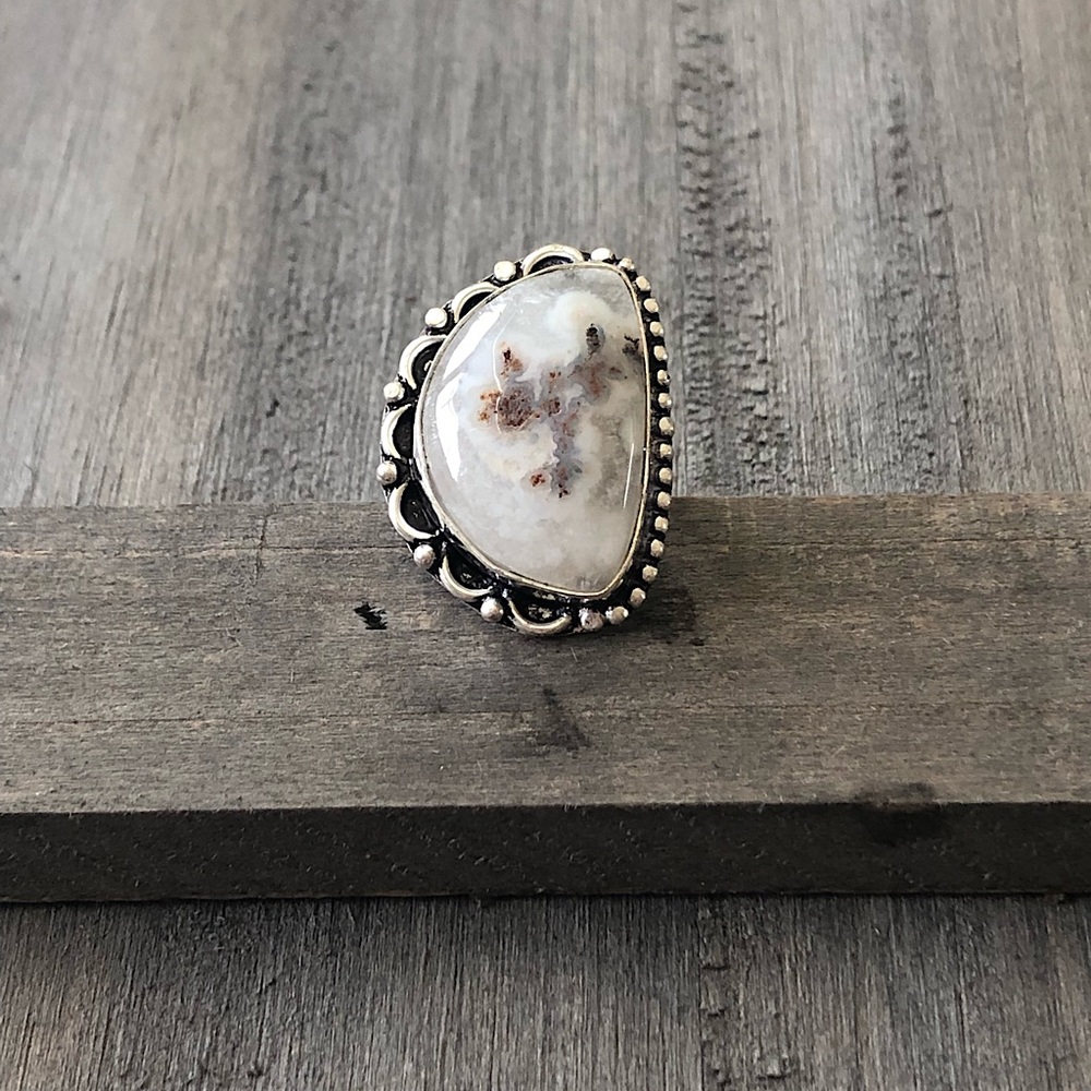 Solar quartz crescent moon ring